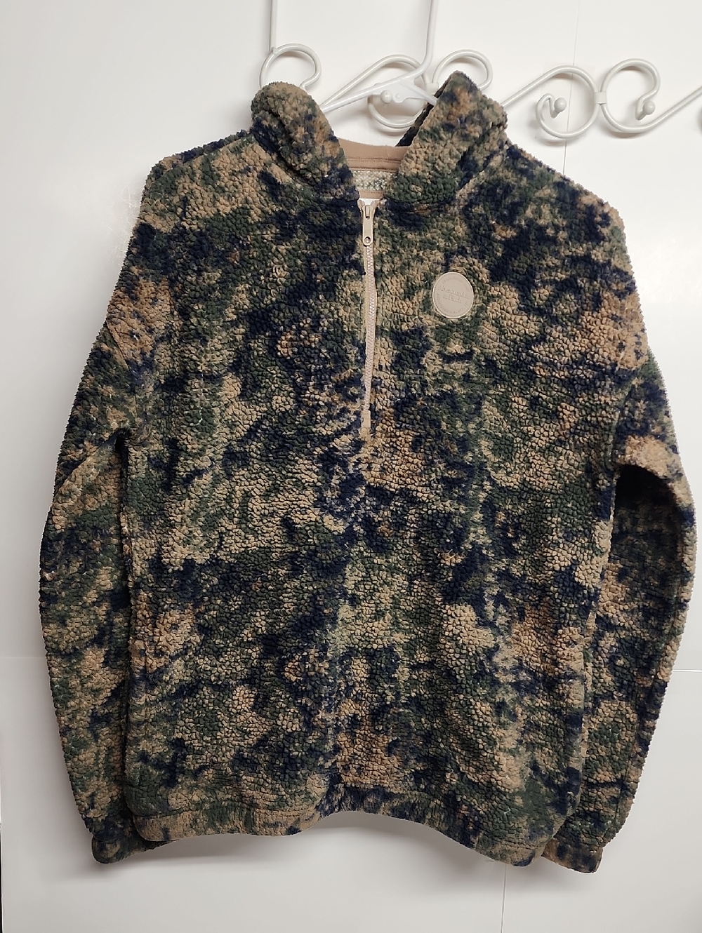 Abercrombie & Fitch sz15/16 Camouflage Sherpa Half-Zip Pullover - Olive & Beige